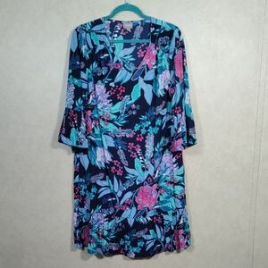 04187 Chico's navy floral print 3/4 sleeve dress 2.5 14